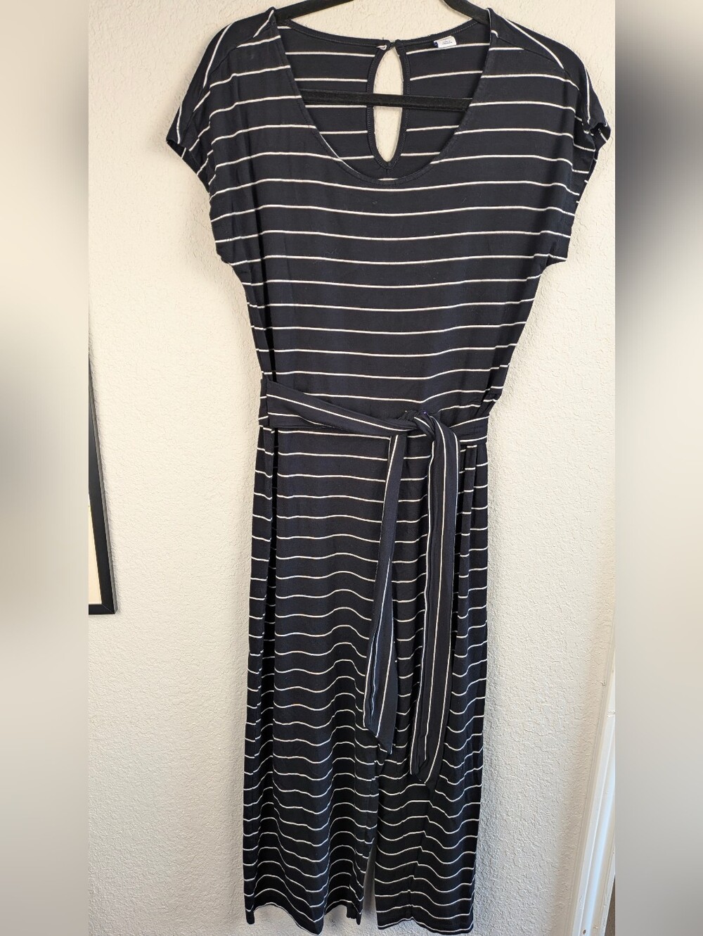 Old Navy Jersey Jumpsuit S Cropped Wide Leg Black White Stripes